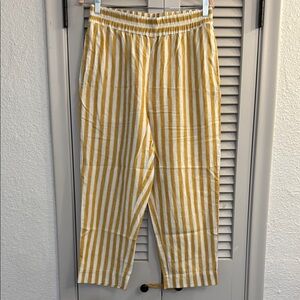 Madewell Linen Pants Womens S Tapered Huston Pull On Crop Striped White Yellow